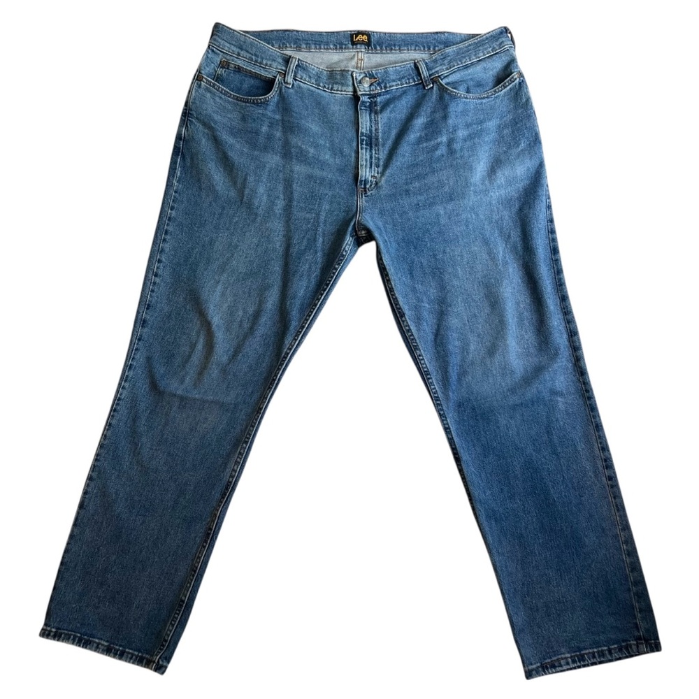LEE Relaxed Fit Mens 42x32 Denim Jeans Straight Leg Medium Wash Cotton Stretch